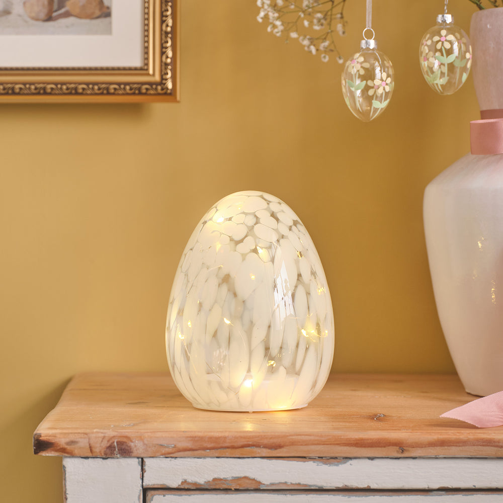 White Confetti Glass Easter Egg Light