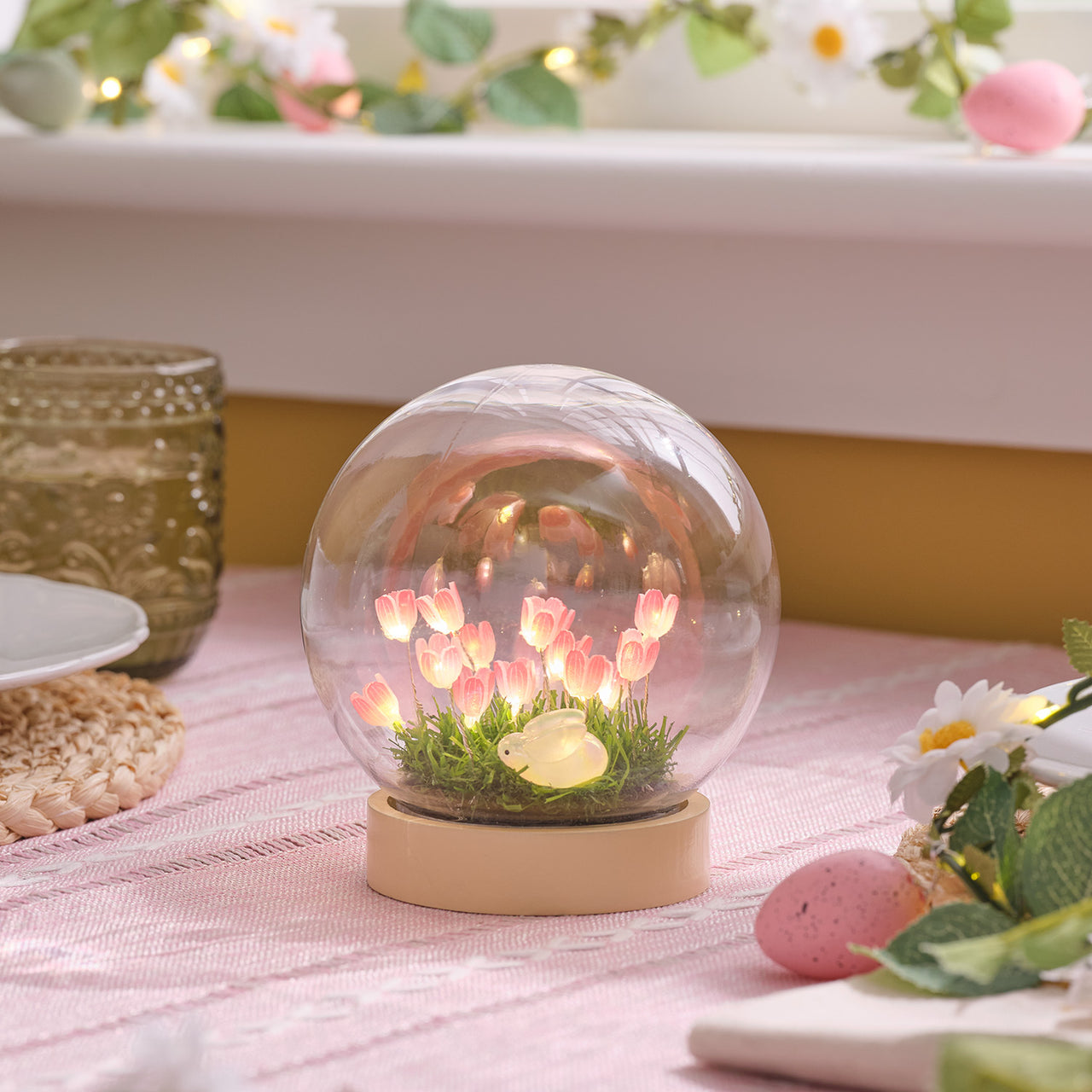 Pink Flower and Bunny LED Globe Battery Decoration