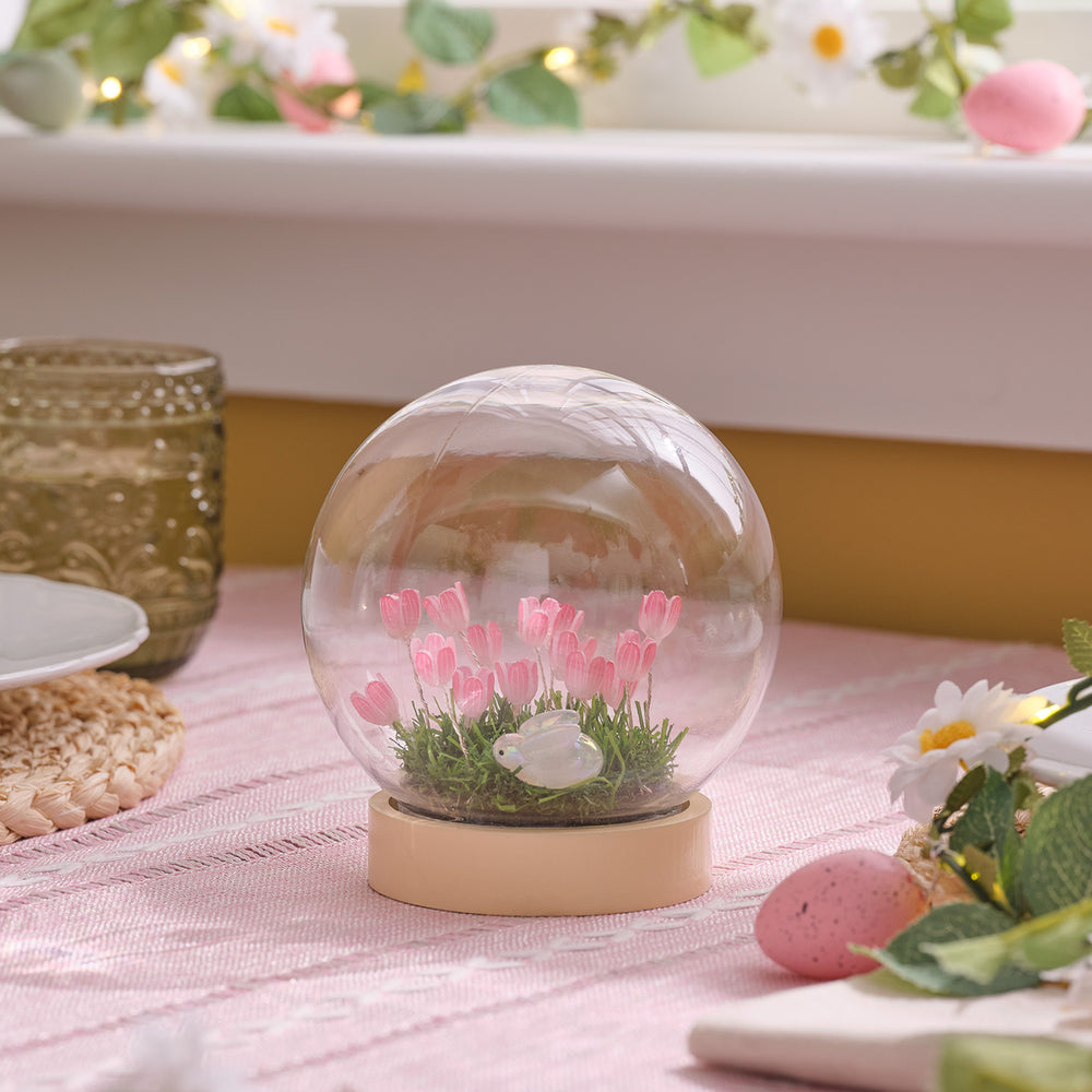 Pink Flower and Bunny LED Globe Battery Decoration