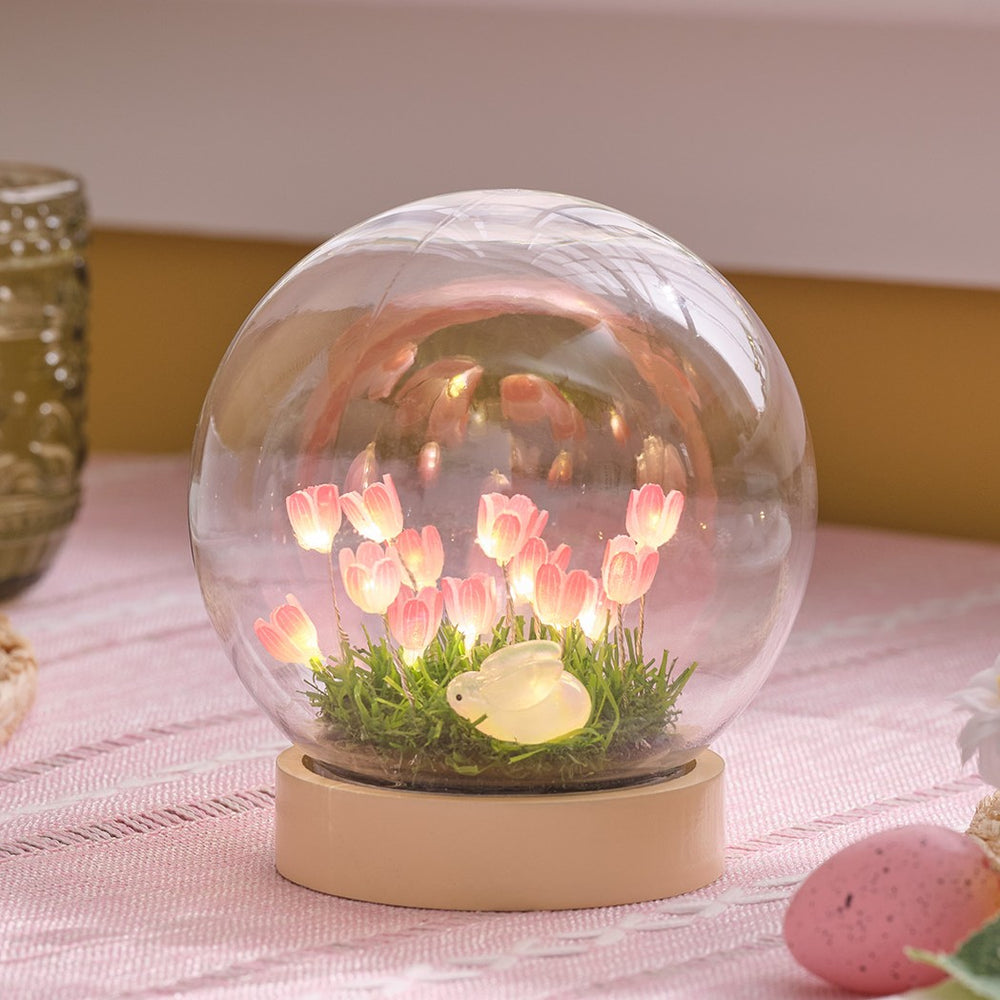 Pink Flower and Bunny LED Globe Battery Decoration