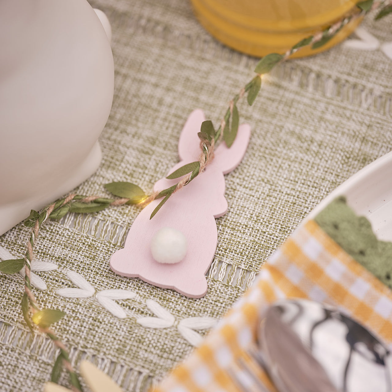 2m Pre Lit Pastel Wooden Bunny Garland