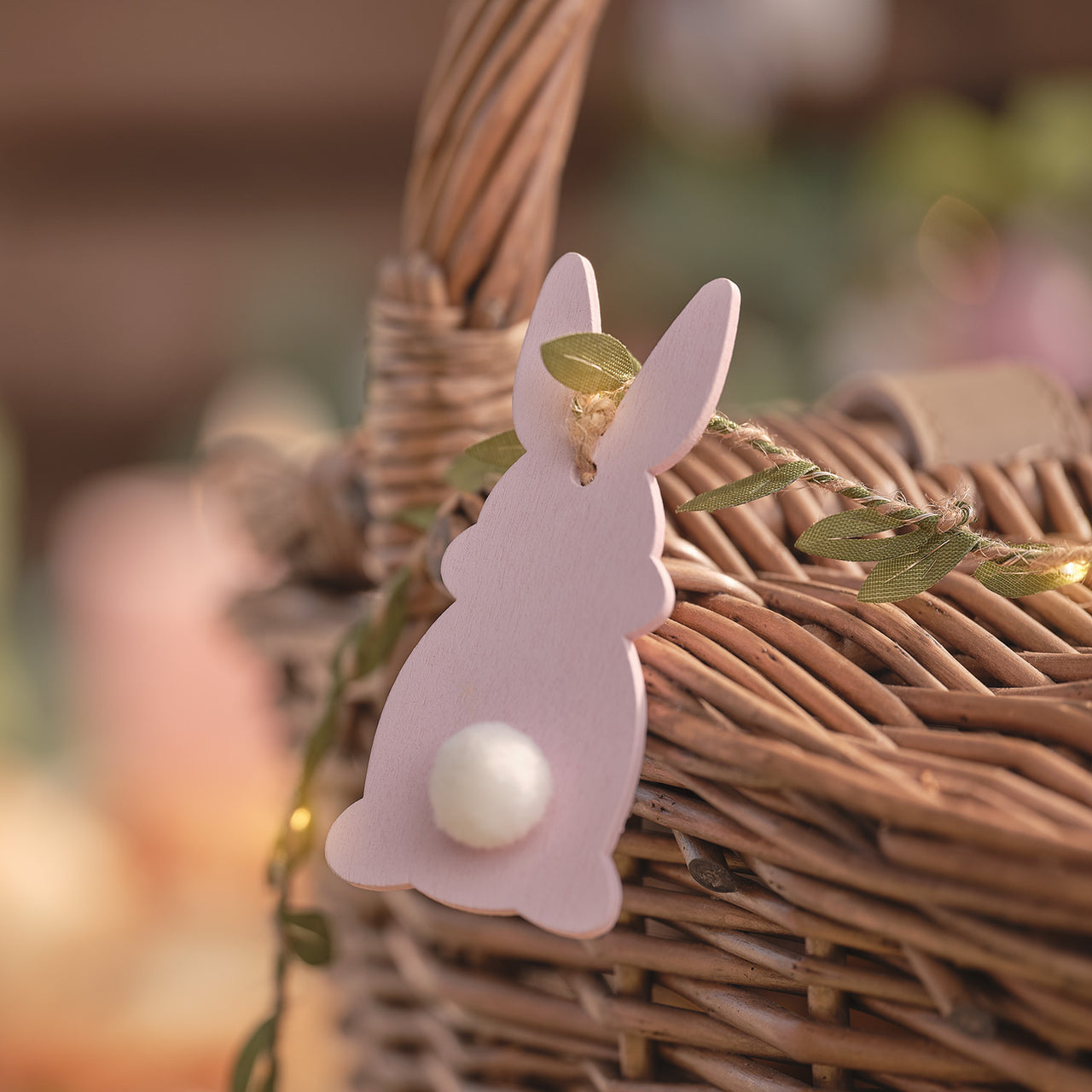 2m Pre Lit Pastel Wooden Bunny Garland