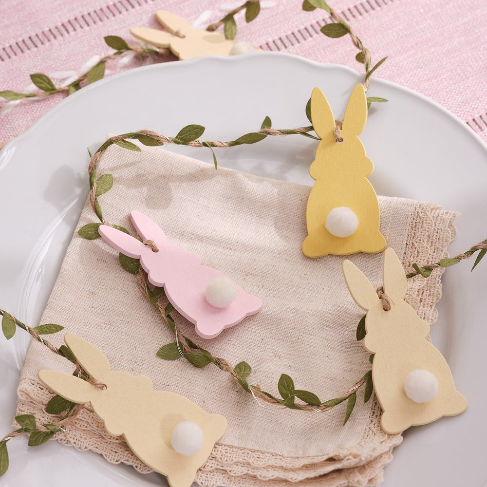 2m Pre Lit Pastel Wooden Bunny Garland