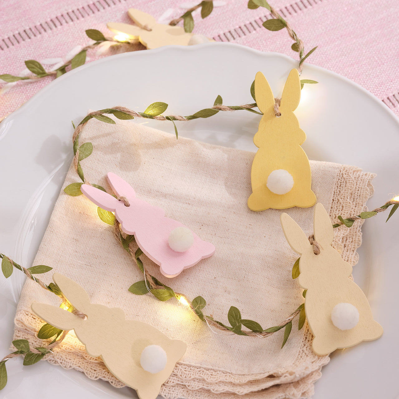 2m Pre Lit Pastel Wooden Bunny Garland