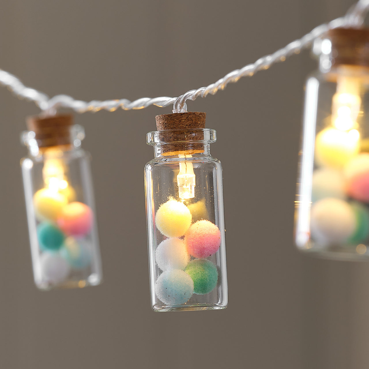 10 Pom Pom Glass Bottle LED String Lights