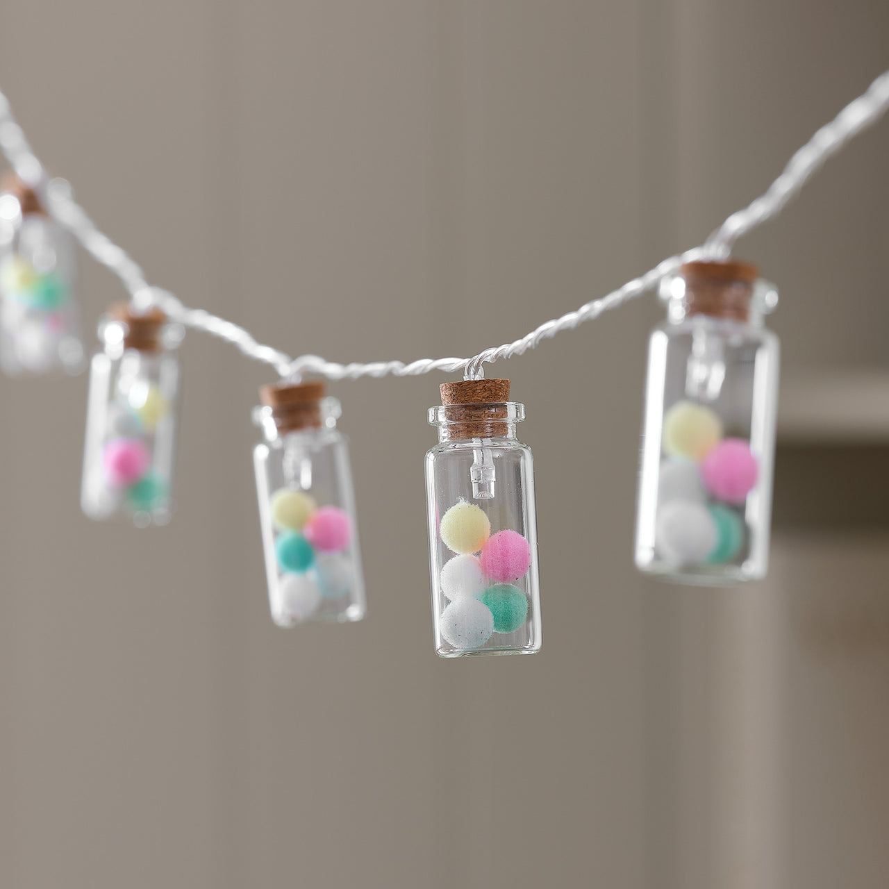 10 Pom Pom Glass Bottle LED String Lights