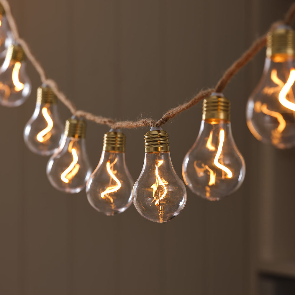 10 Natural Rope Outdoor Battery Festoon Lights  