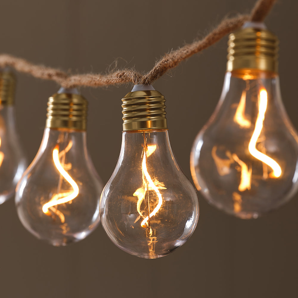 Natural Rope Outdoor Battery Festoon Lights  