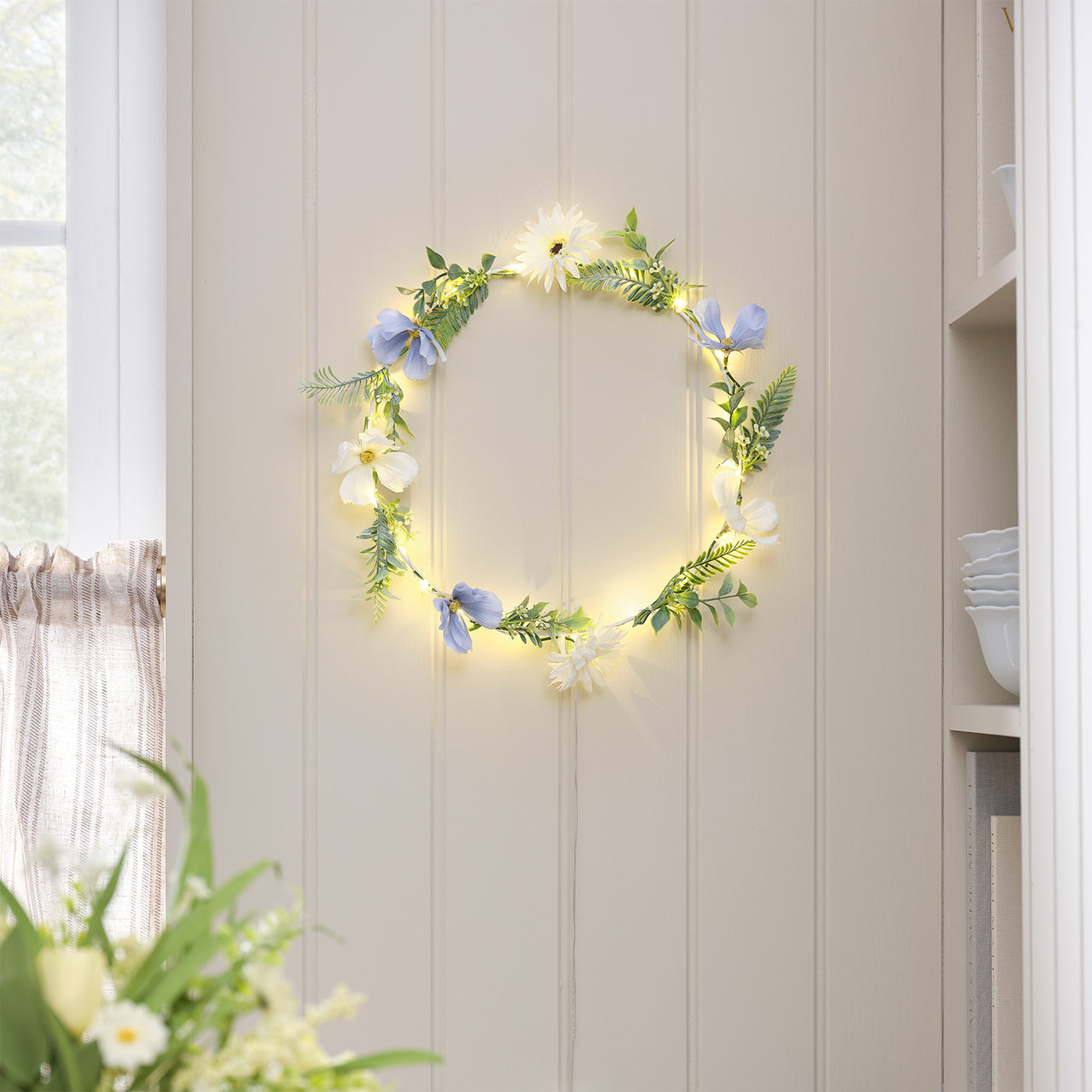 Pre Lit Blue Bloom Wreath