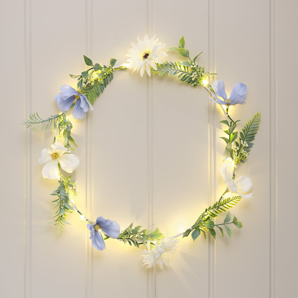 Pre Lit Blue Bloom Wreath