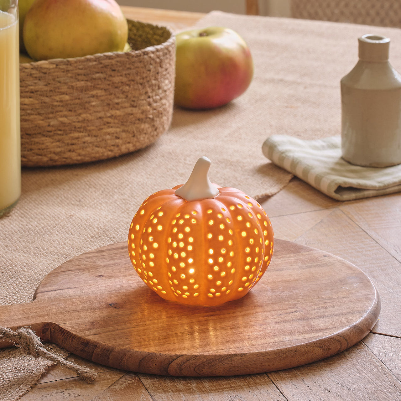 Painted Porcelain LED Pumpkin Decoration