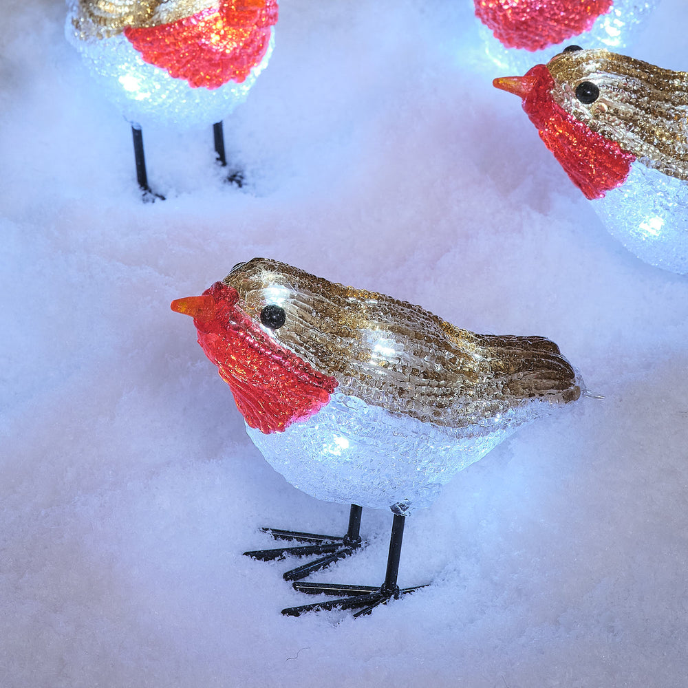 5 Acrylic Robins 3D LED Outdoor Christmas Figures