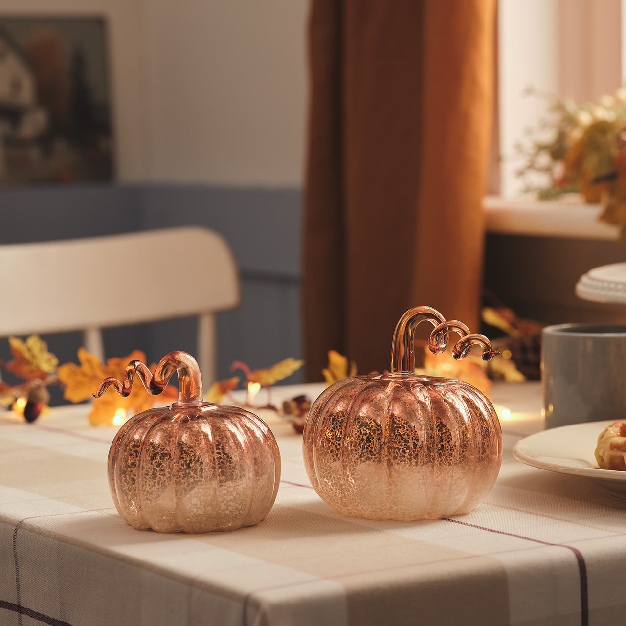 2 Ombre Mercury Glass LED Pumpkin Decorations