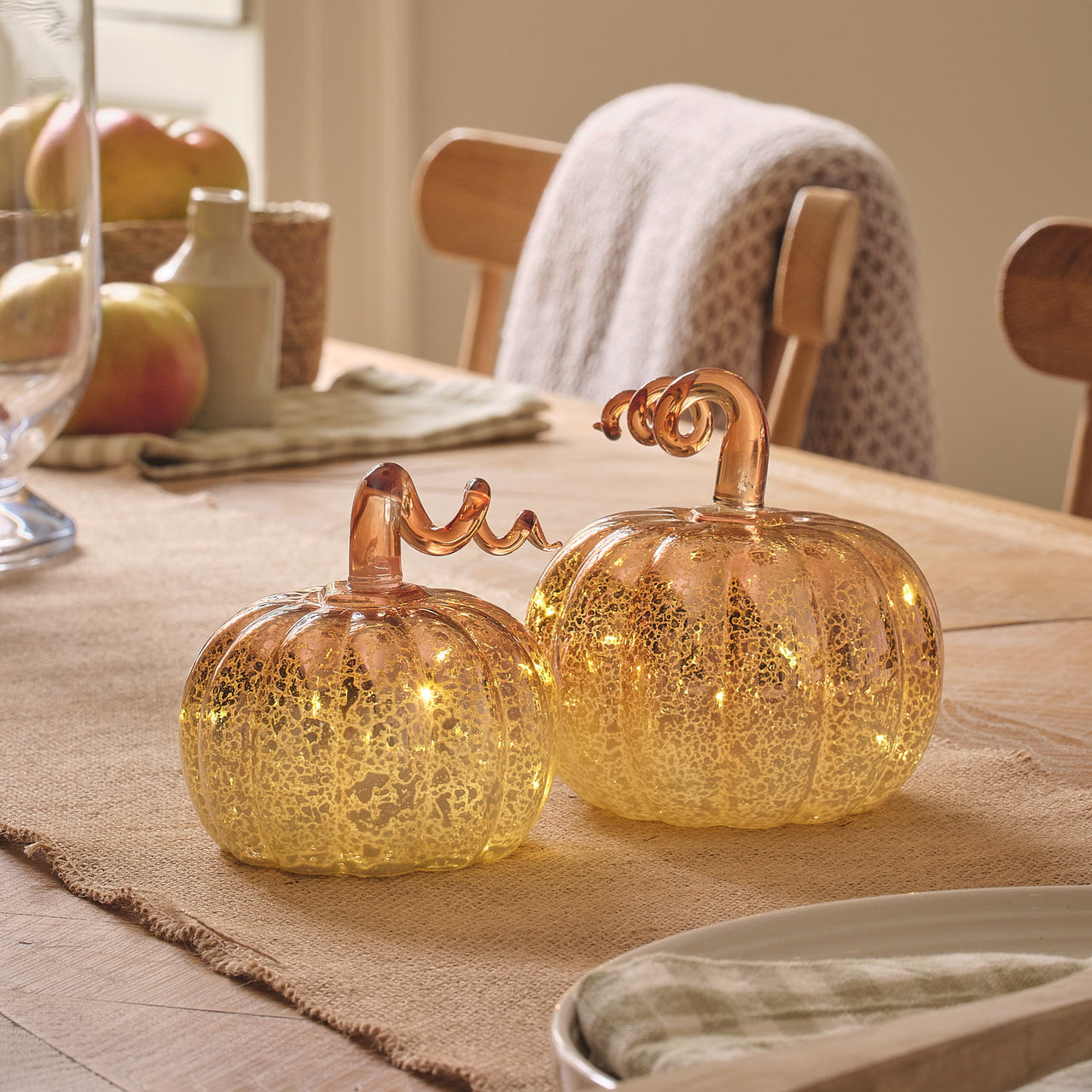 2 Ombre Mercury Glass LED Pumpkin Decorations