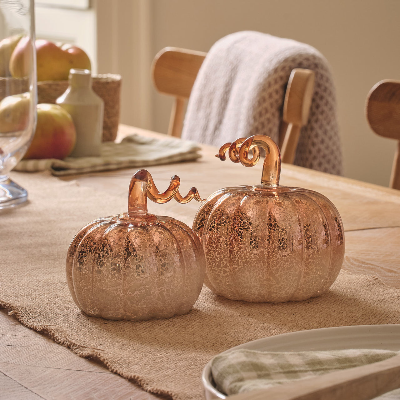 2 Ombre Mercury Glass LED Pumpkin Decorations