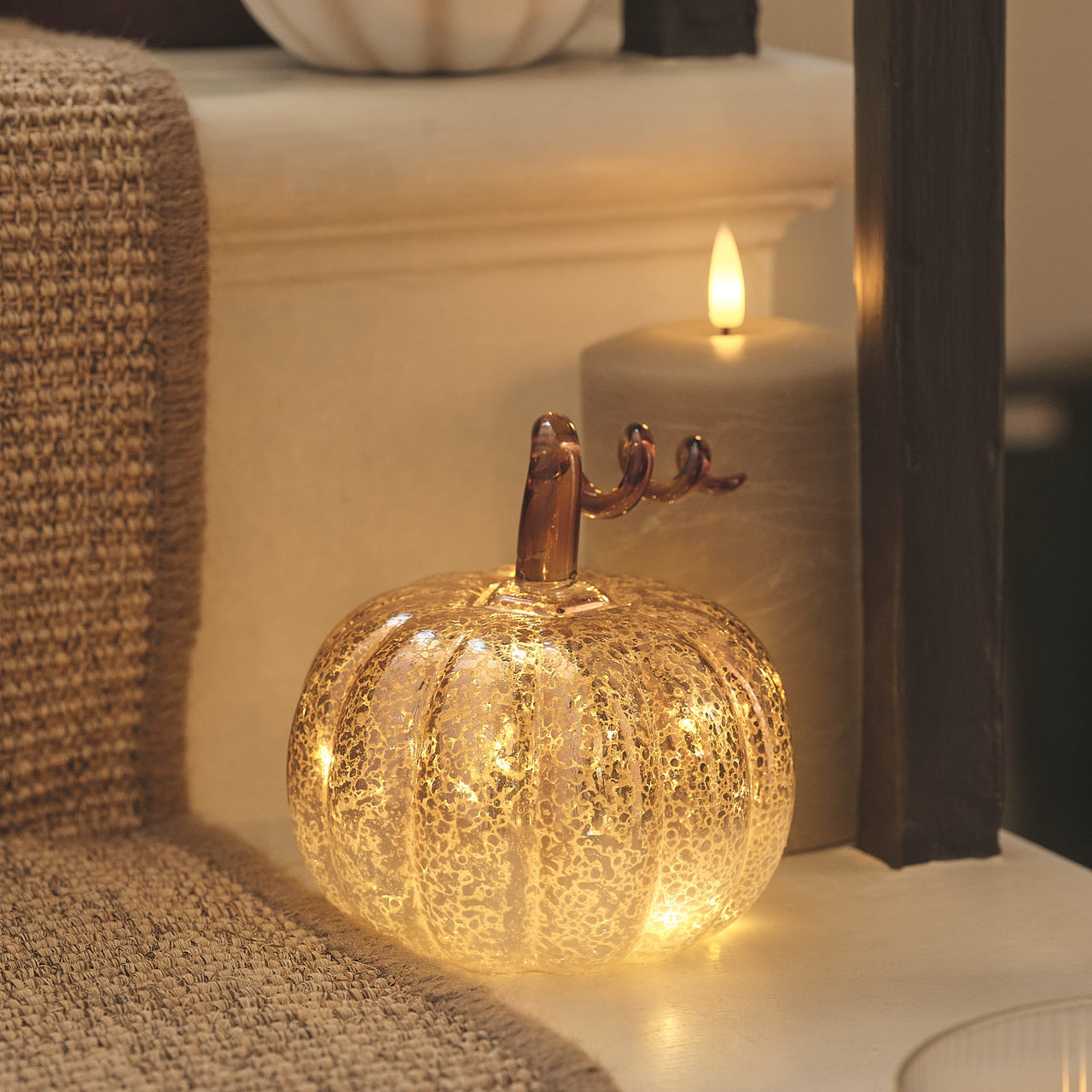 2 Ombre Mercury Glass LED Pumpkin Decorations