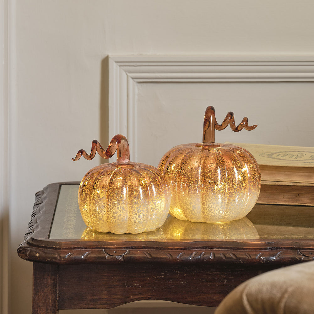 2 Ombre Mercury Glass LED Pumpkin Decorations