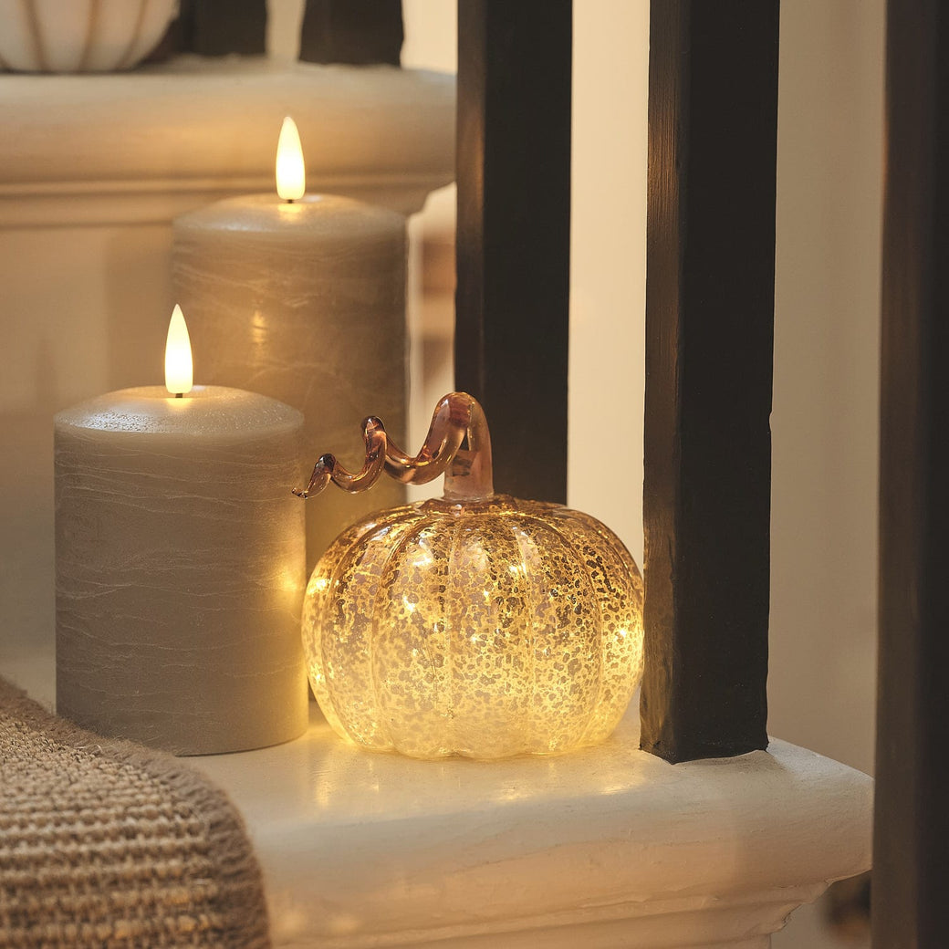 Ombre light up pumpkin with taupe LED candles