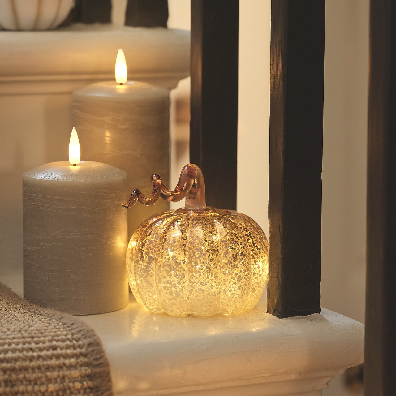 2 Ombre Mercury Glass LED Pumpkin Decorations
