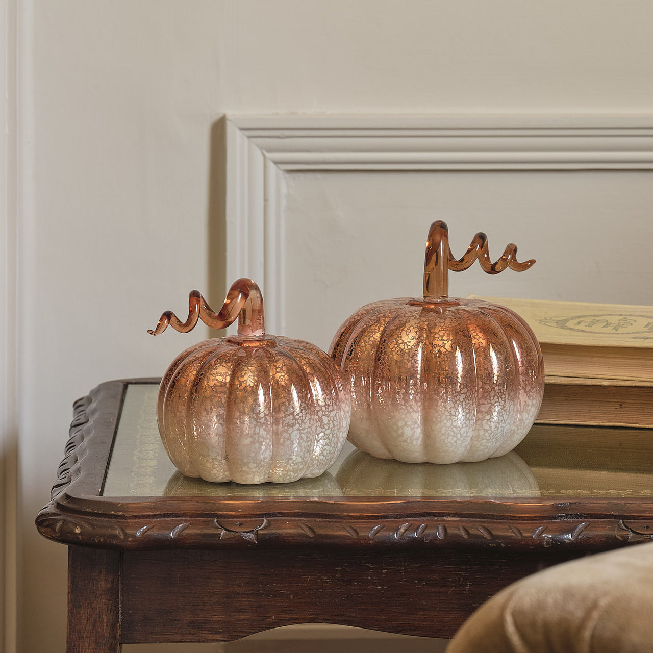 2 Ombre Mercury Glass LED Pumpkin Decorations