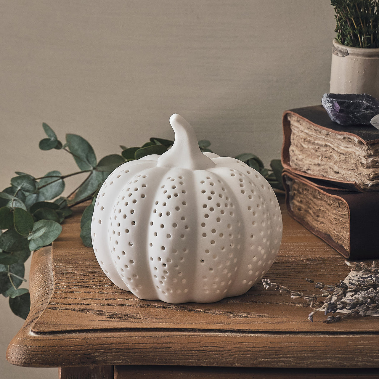 Matte White Porcelain LED Pumpkin Decoration