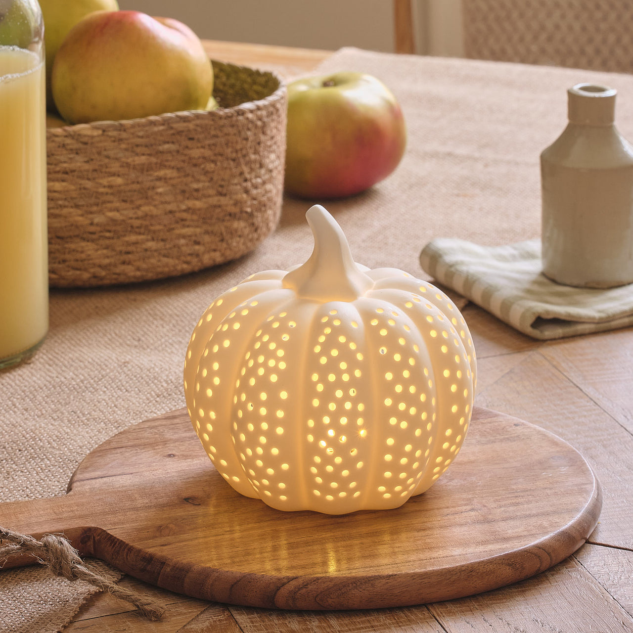 Matte White Porcelain LED Pumpkin Decoration