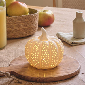 Matte White Porcelain LED Pumpkin Decoration