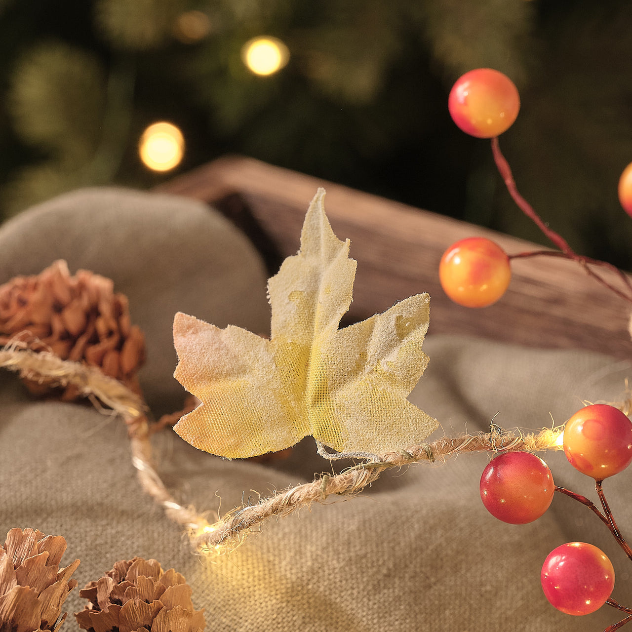 2m Autumn Orchard Leaf & Pinecone Micro LED Garland