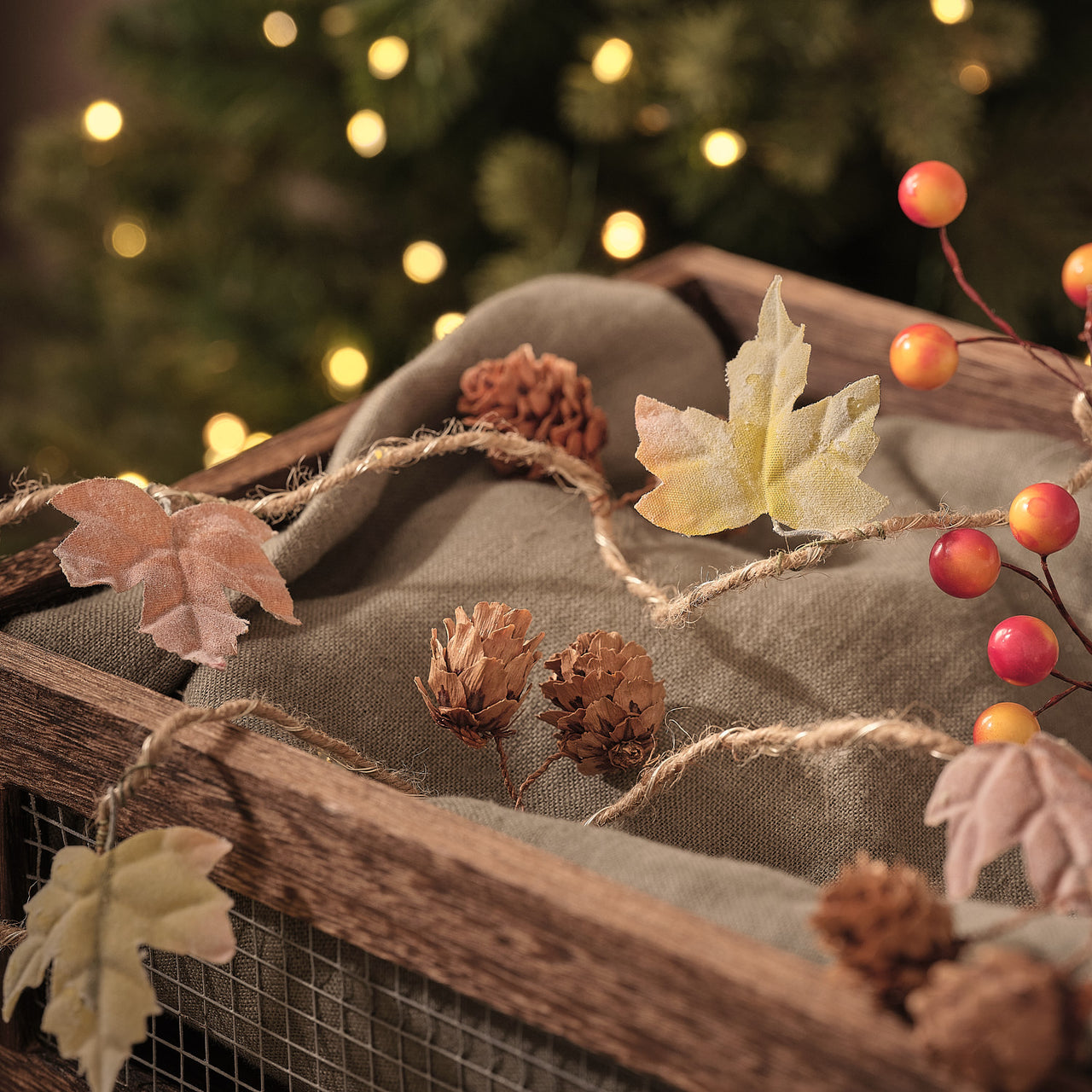 2m Autumn Orchard Leaf & Pinecone Micro LED Garland