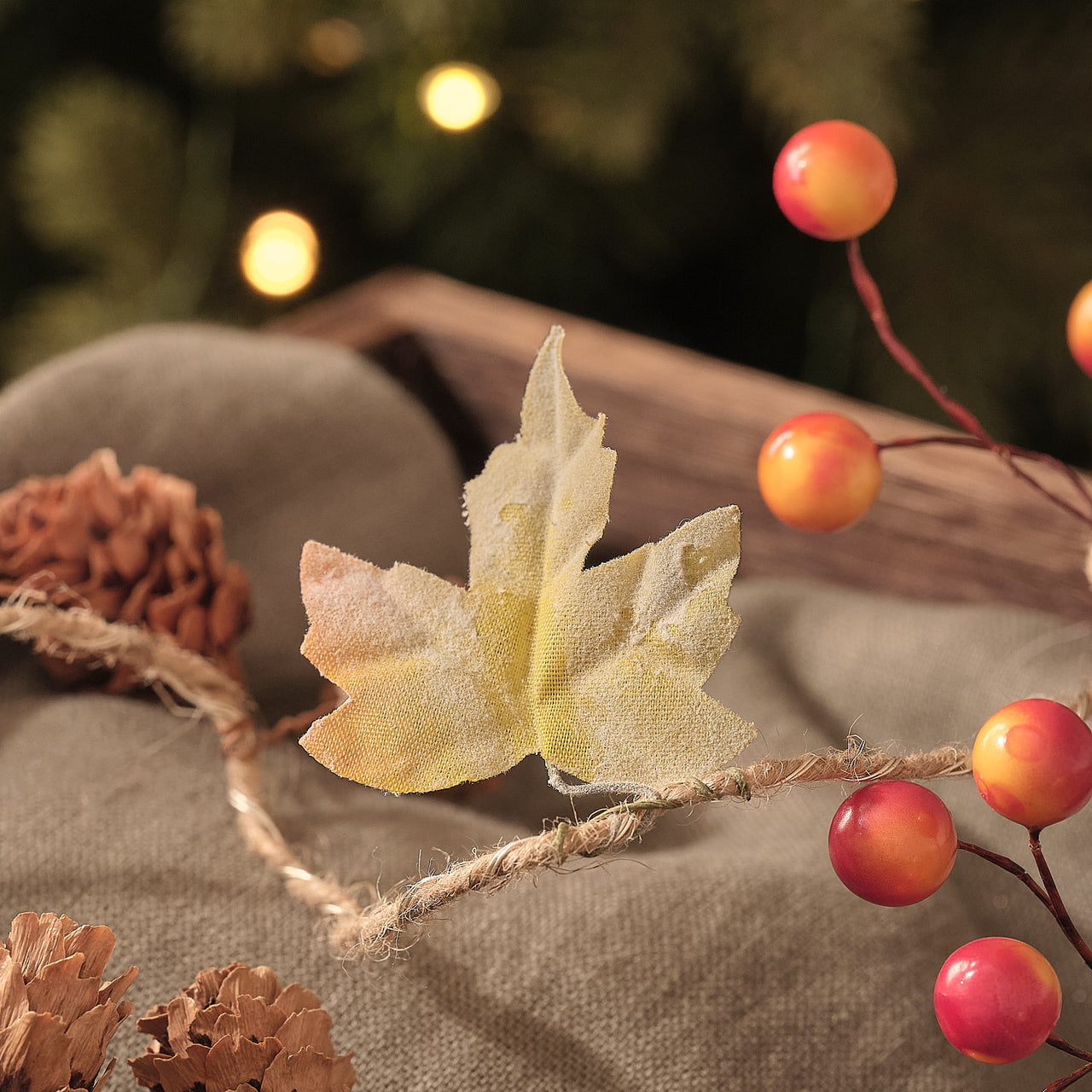 2m Autumn Orchard Leaf & Pinecone Micro LED Garland