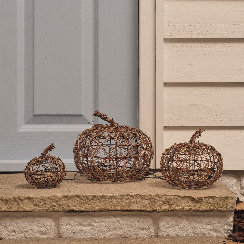 3 Wicker Autumn Pumpkin LED Outdoor Decoration