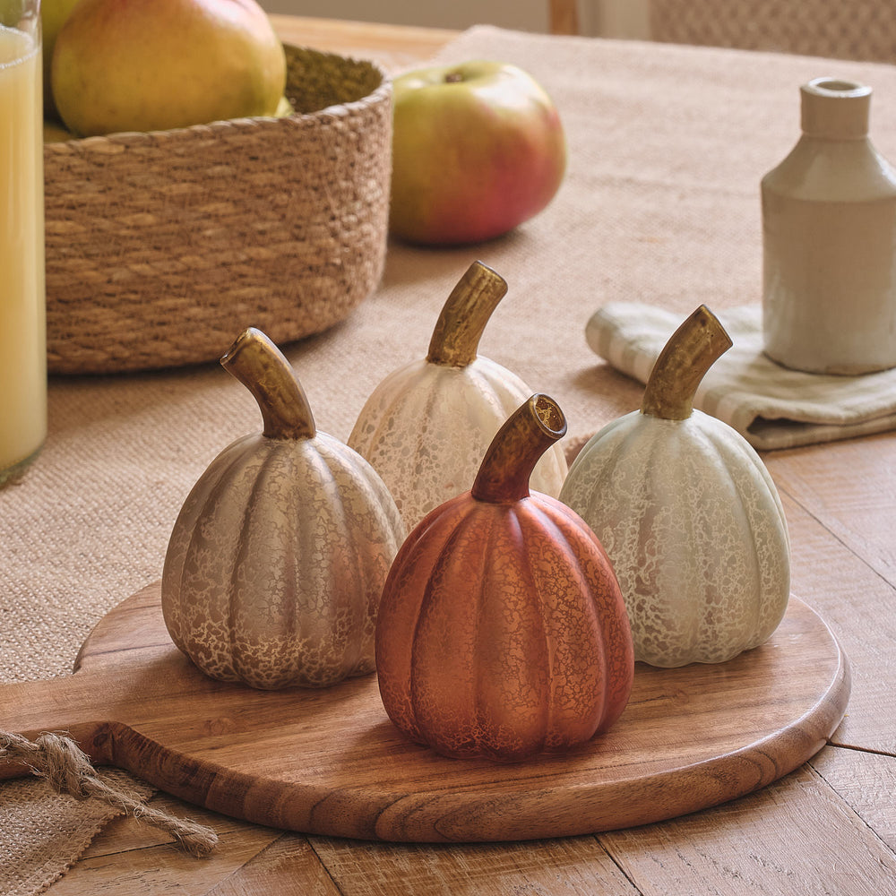 4 Mercury Glass Mini LED Pumpkin Decorations