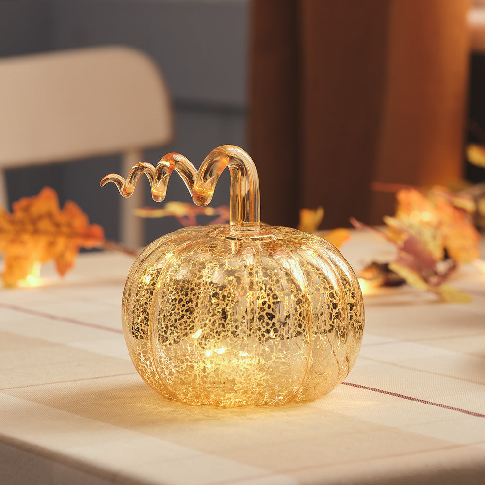 Gold Mercury Glass LED Pumpkin Decoration