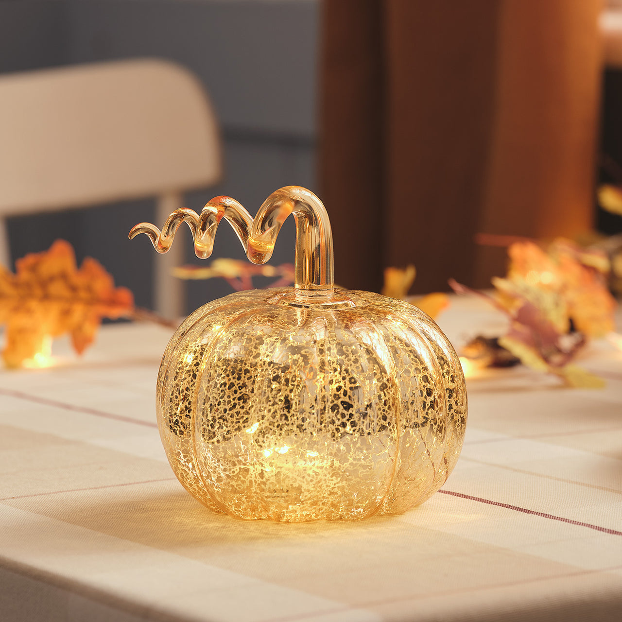 Gold Mercury Glass LED Pumpkin Decoration