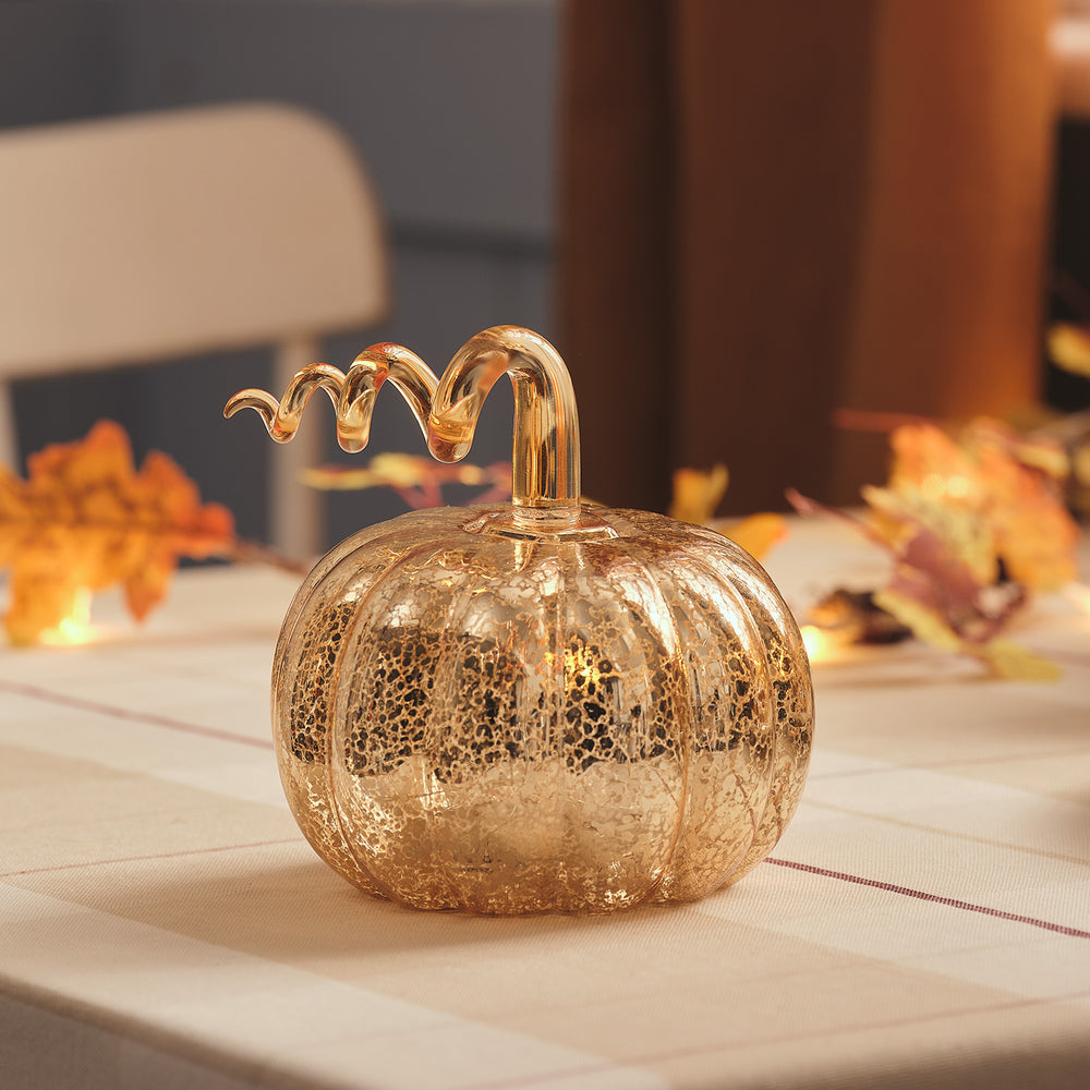 Gold Mercury Glass LED Pumpkin Decoration