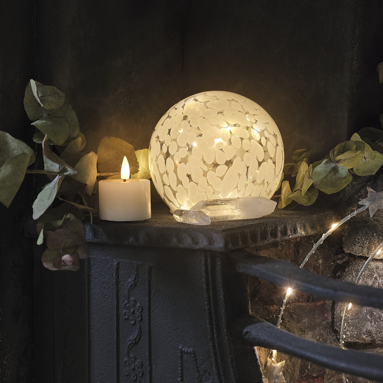 Small White Confetti Glass Globe LED Decoration