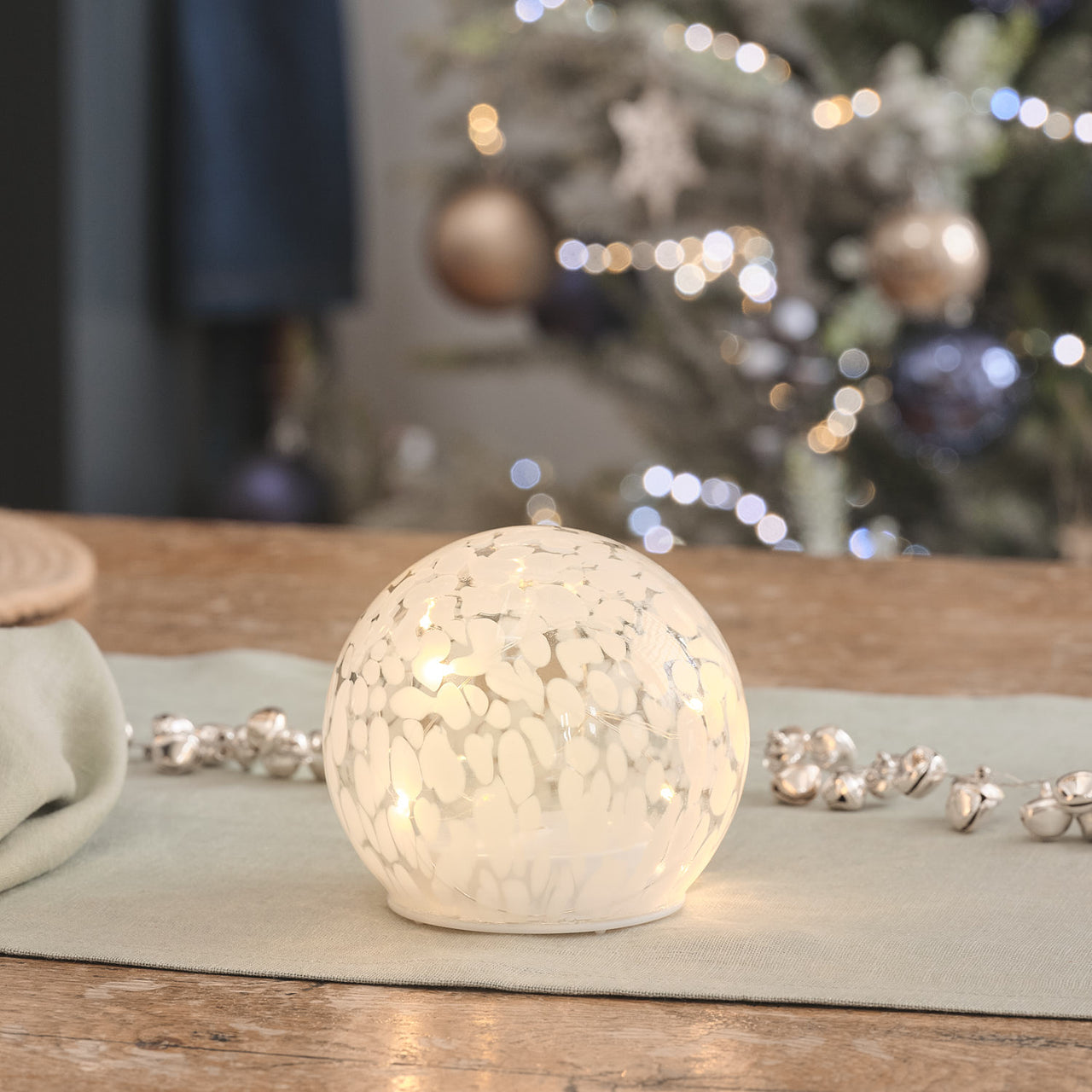 Small White Confetti Glass Globe LED Decoration