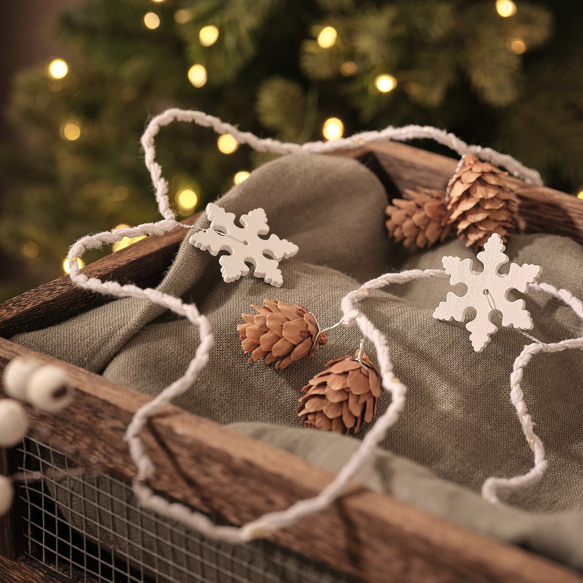 1.8m Snowflake & Pinecone Light Up Micro LED Garland