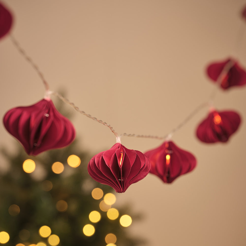 10 Red Paper Christmas Bauble LED Fairy Lights