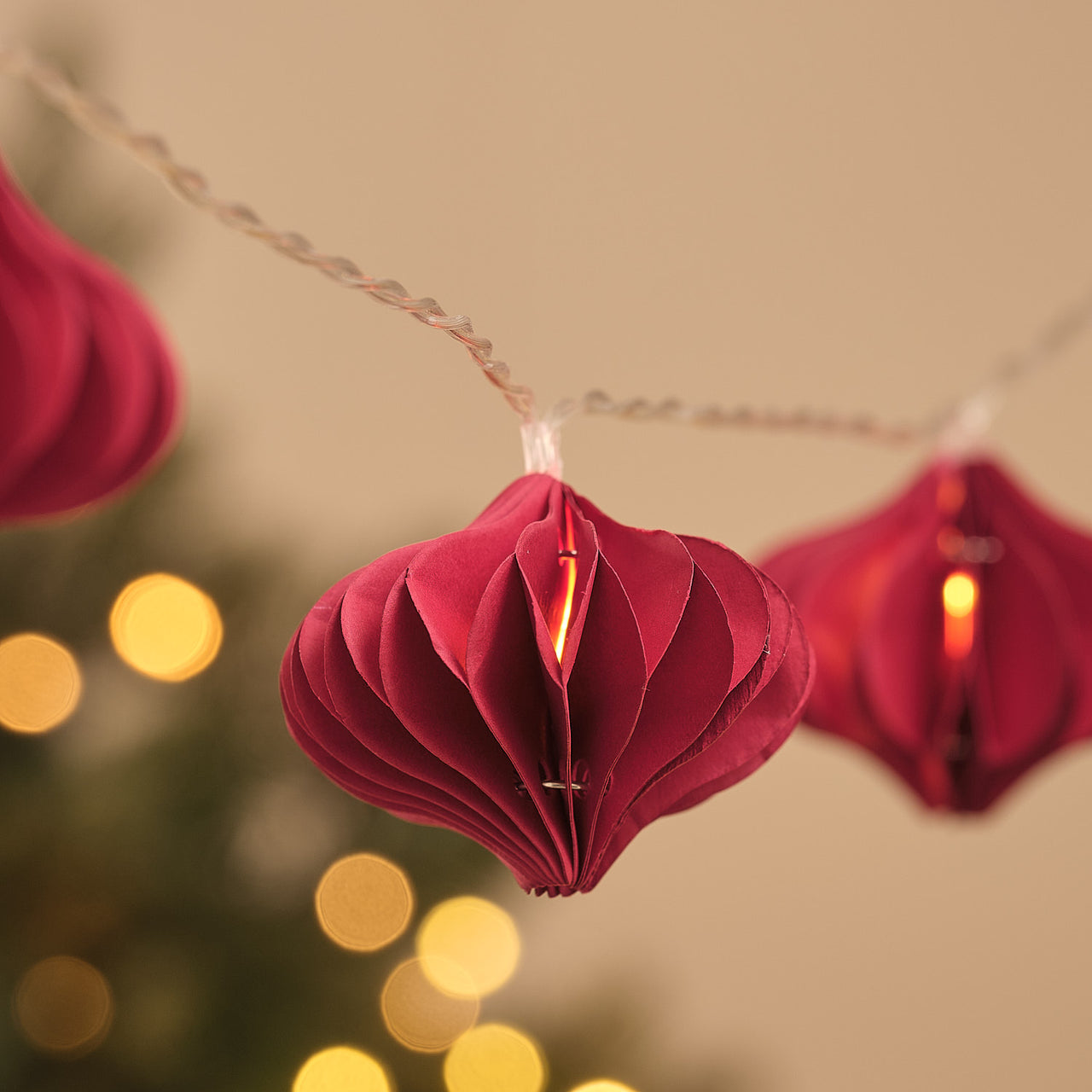 10 Red Paper Christmas Bauble LED Fairy Lights