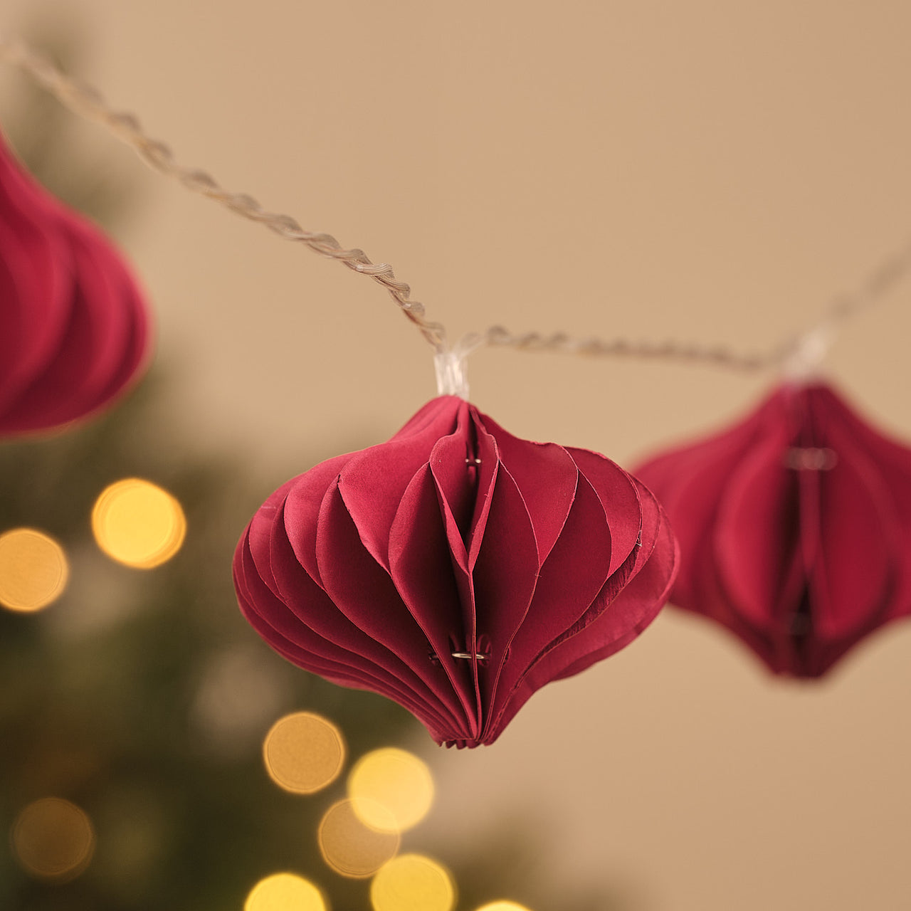 10 Red Paper Christmas Bauble LED Fairy Lights