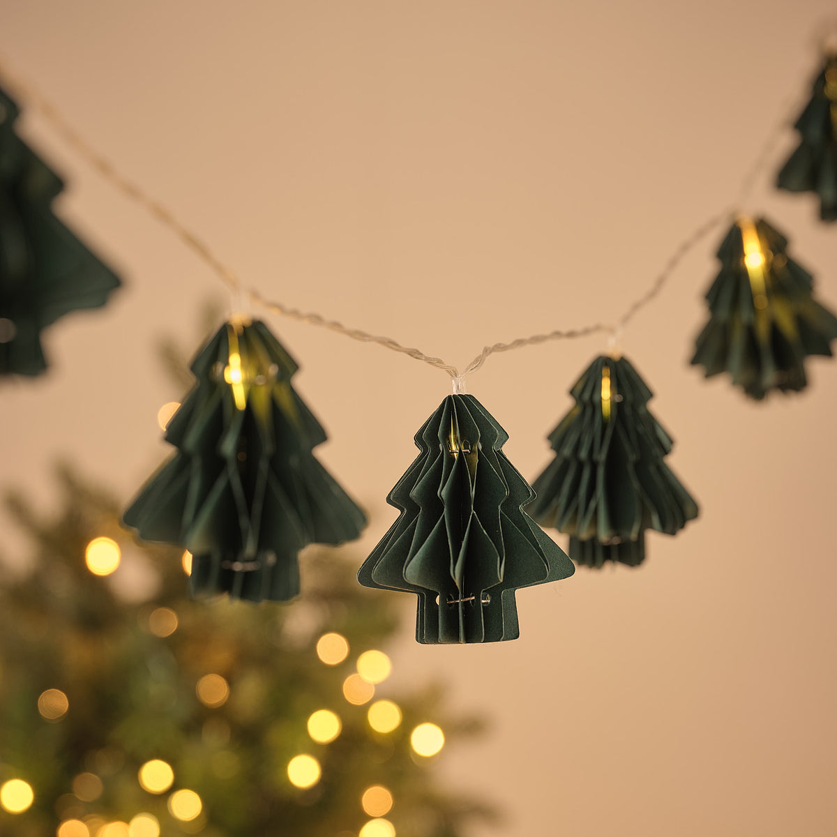 10 Green Paper Christmas Tree LED Fairy Lights