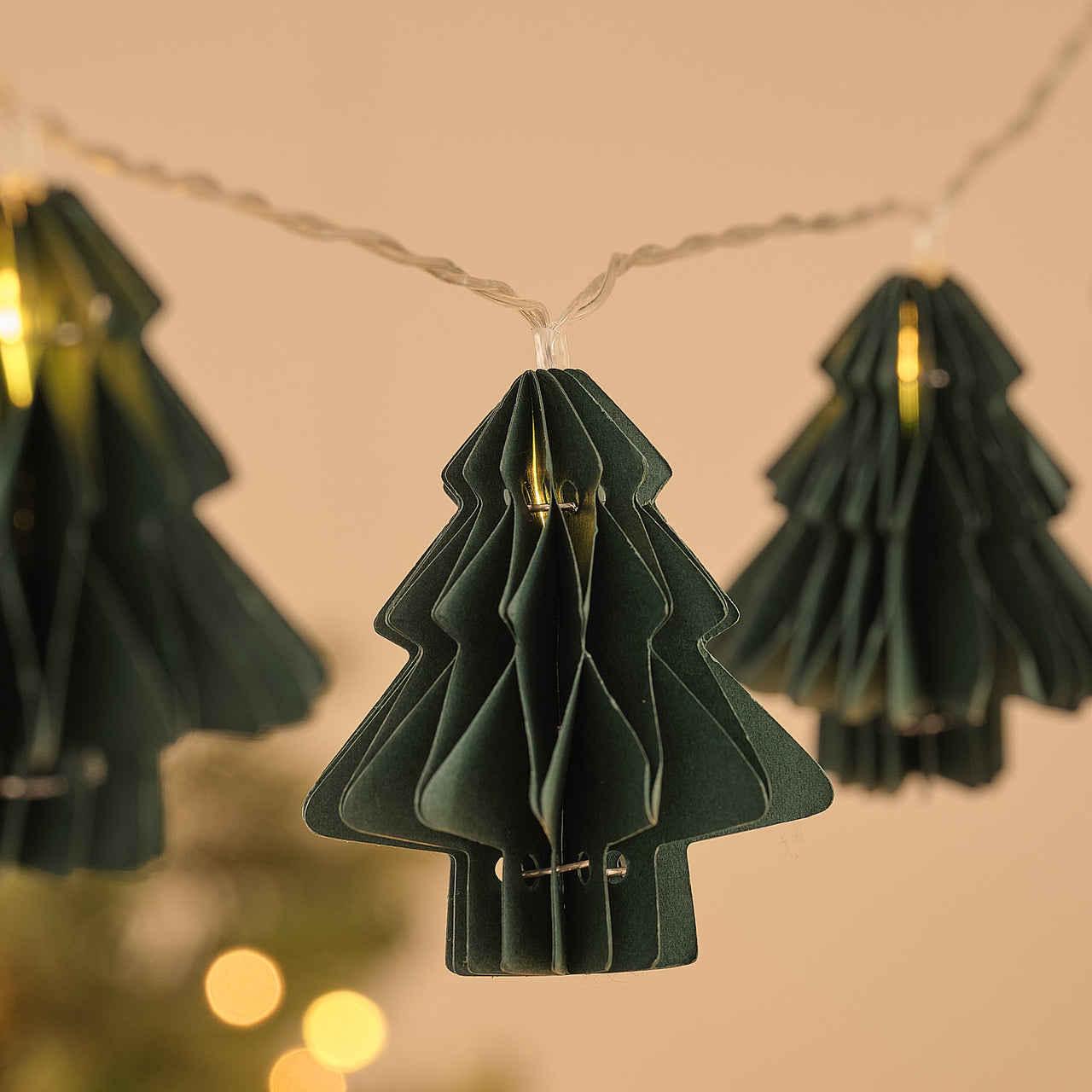 10 Green Paper Christmas Tree LED Fairy Lights