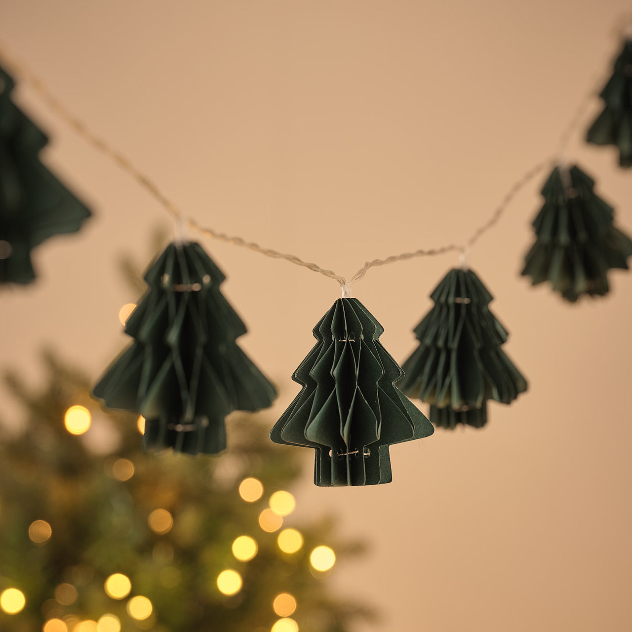 10 Green Paper Christmas Tree LED Fairy Lights