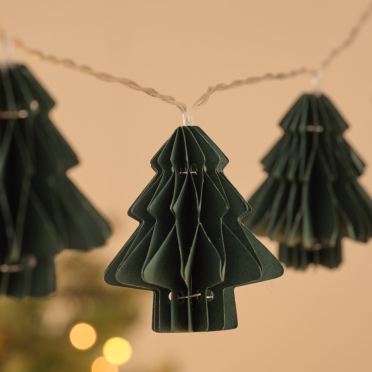 10 Green Paper Christmas Tree LED Fairy Lights
