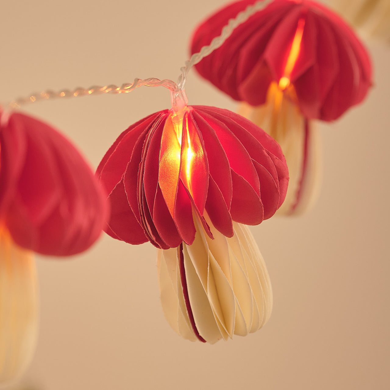 10 Red Paper Mushroom LED Fairy Lights