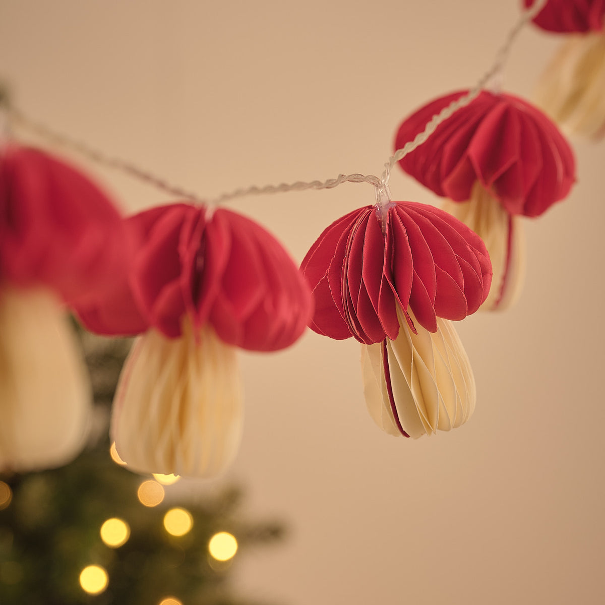 10 Red Paper Mushroom LED Fairy Lights