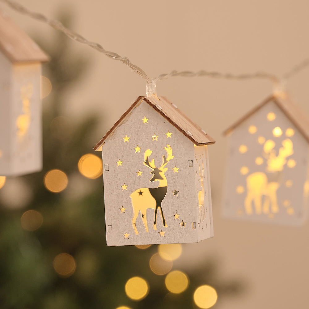 10 Wooden Reindeer Hut LED Fairy Lights