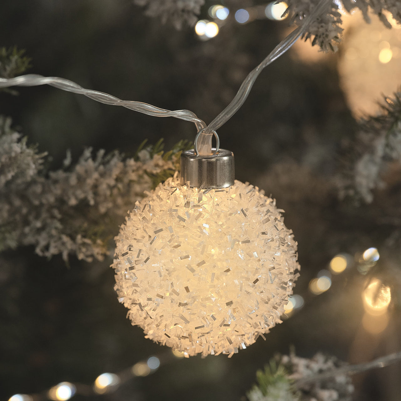 10 Frosty Snowball LED Bauble Fairy Lights
