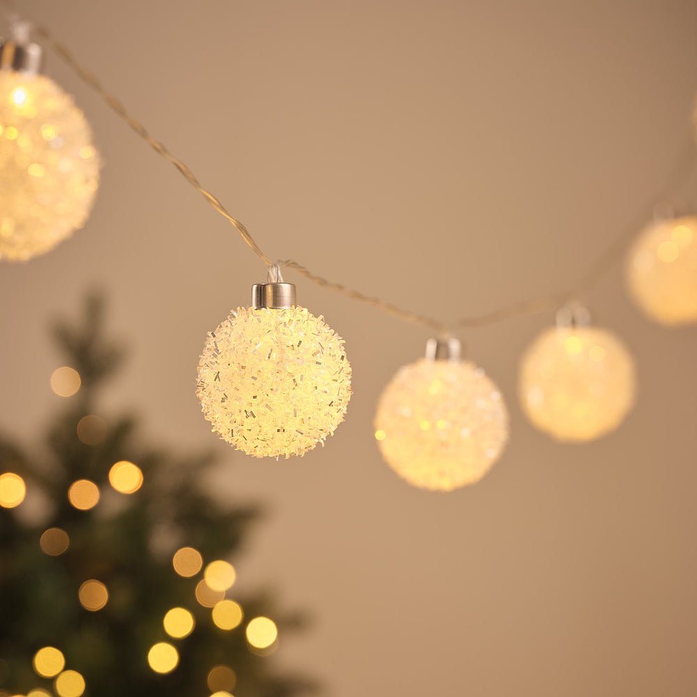 10 Frosty Snowball LED Bauble Fairy Lights